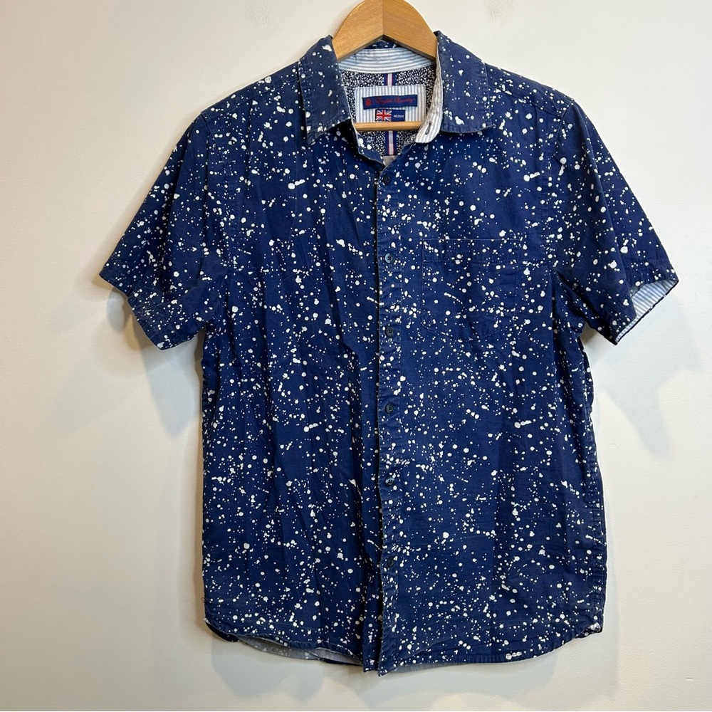 English Laundry Men’s Short Sleeve Cotton Button Up Camp Shirt Splatter Print